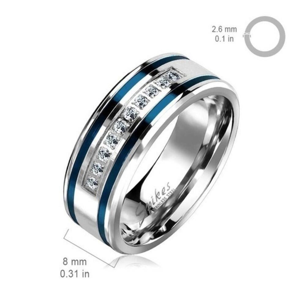 New stainless steel cz grooved ring size 11‎